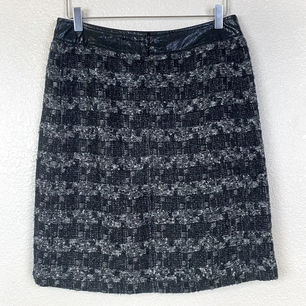 Tory Burch Tweed Houndstooth Leather Trim Skirt Size 10